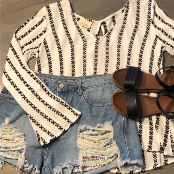Lucy Love Tops - Lucy Love Floral Striped Top with Open Back